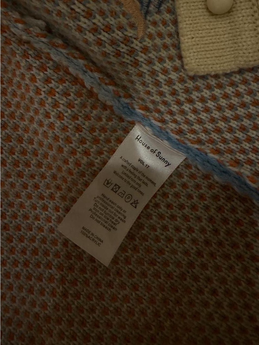 House of Sunny l Cream Orange and Light Blue Wave Knit Cardigan - Picture 6 of 7
